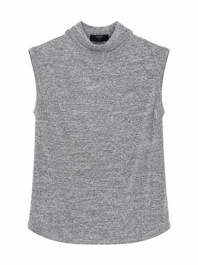 Tahari Heather Grey Sleeveless Mock Neck Top Small